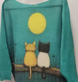 Moon Cats Knit Printed Sweater - Made in Italy - ONE SIZE