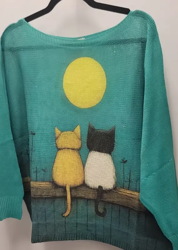 Moon Cats Knit Printed Sweater - Made in Italy - ONE SIZE