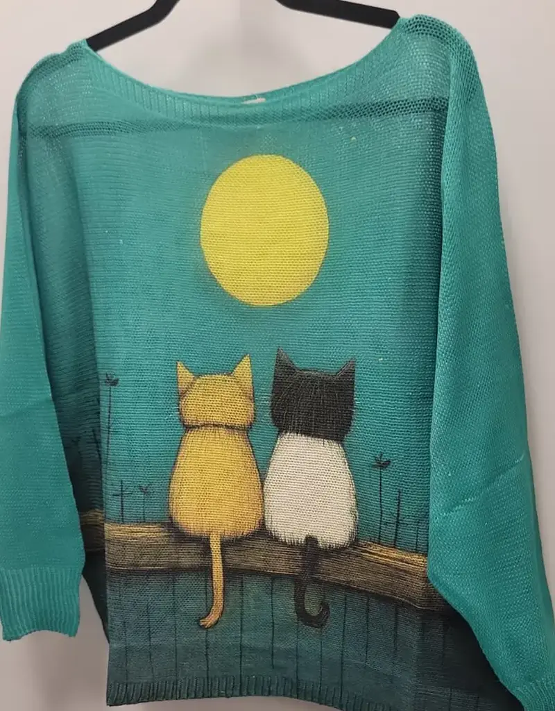 Moon Cats Knit Printed Sweater - Made in Italy - ONE SIZE