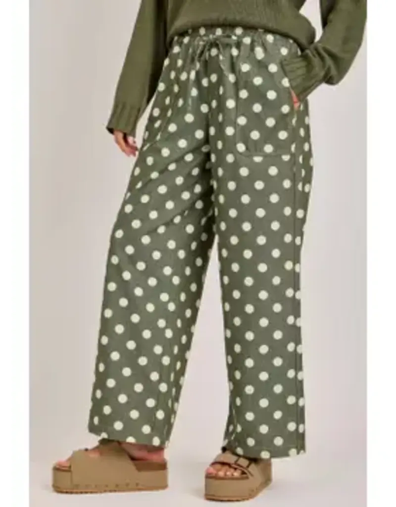 Laura Relaxed Wide Leg Soft Polka Dot Drawstring Pant