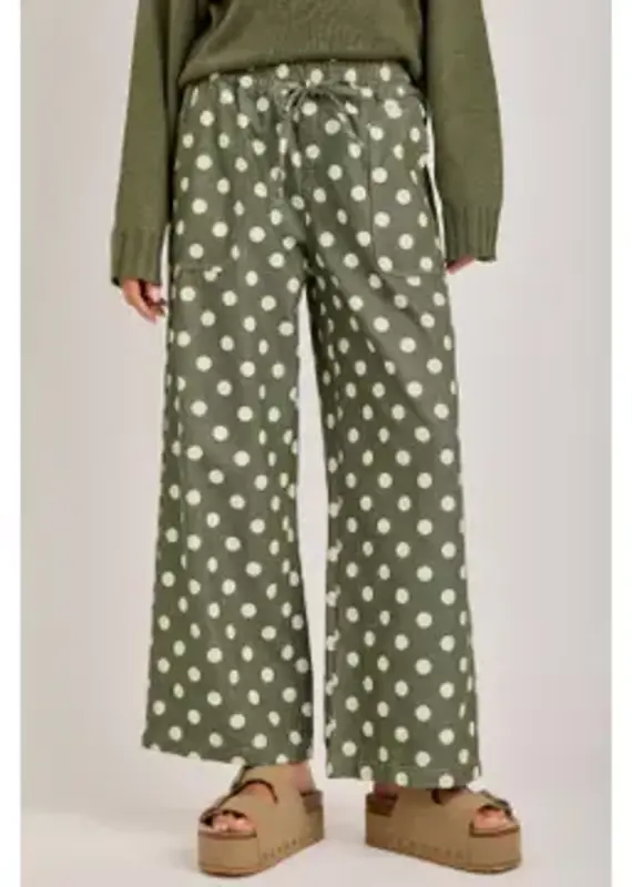 Laura Relaxed Wide Leg Soft Polka Dot Drawstring Pant
