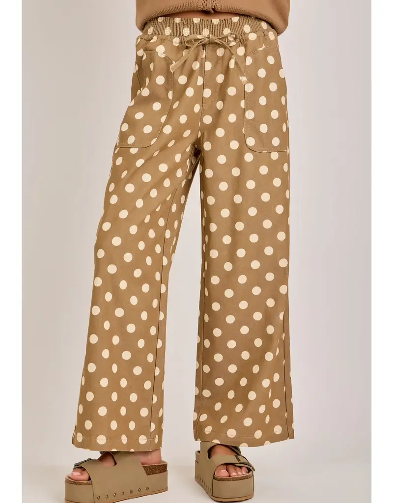 Laura Relaxed Wide Leg Soft Polka Dot Drawstring Pant