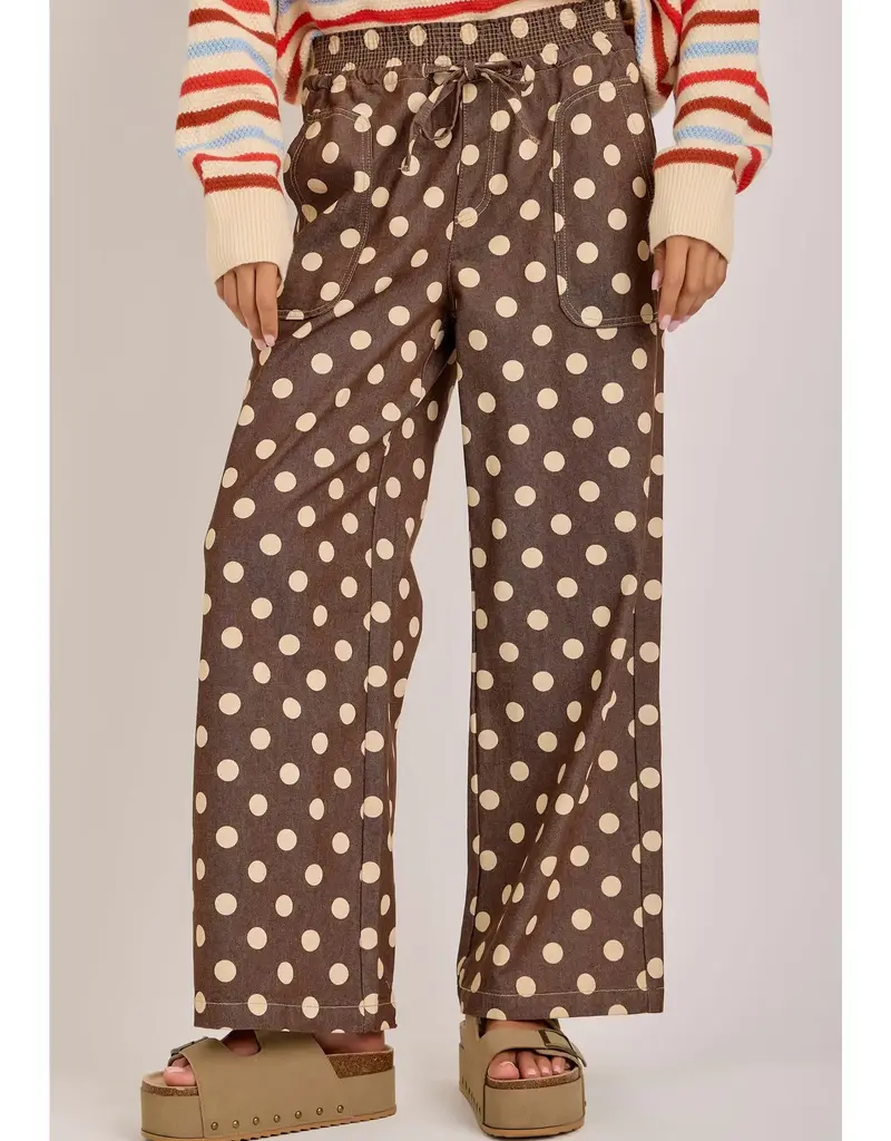 Laura Relaxed Wide Leg Soft Polka Dot Drawstring Pant