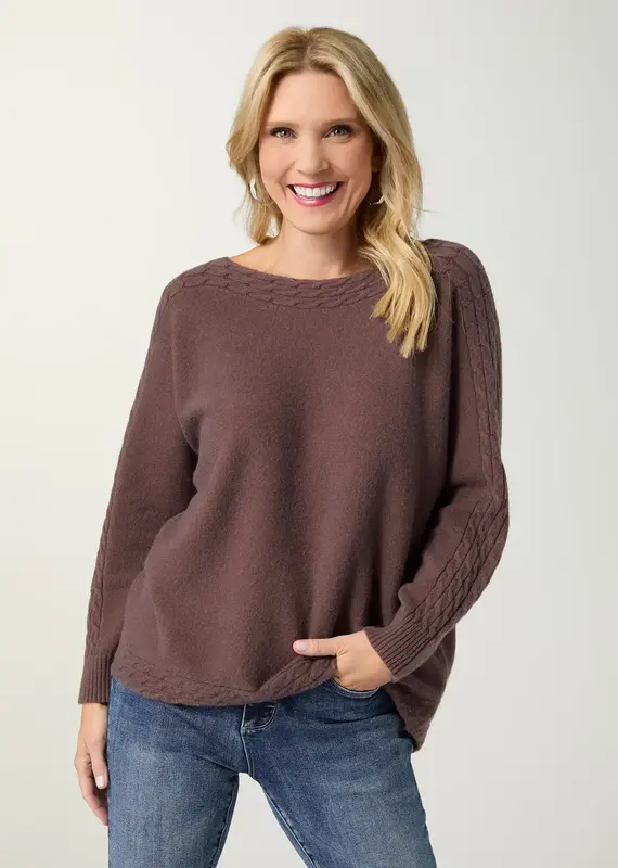 Heavenly-Luxe Cable Knit Detail Dolman Sweater