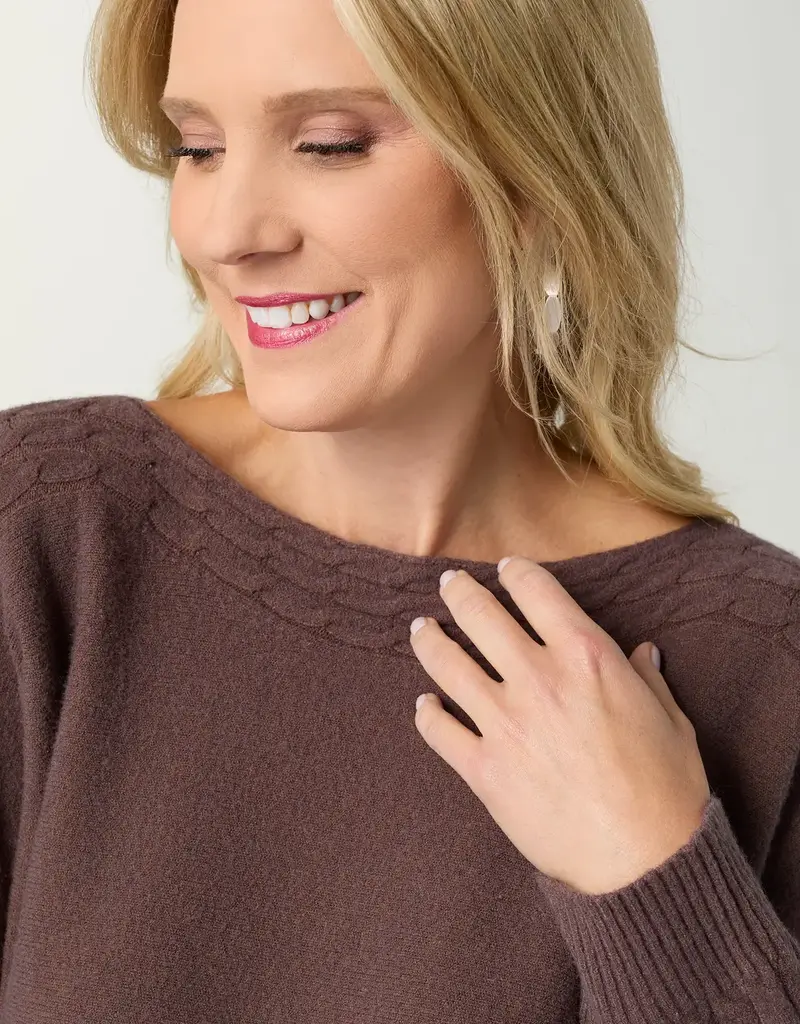 Heavenly-Luxe Cable Knit Detail Dolman Sweater