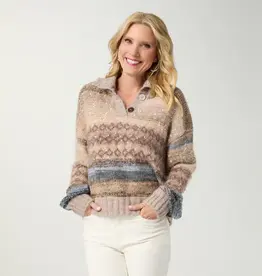 Lark Mohair Sweater with Lurex and Button Collar
