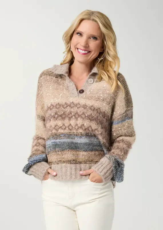 Lark Mohair Sweater with Lurex and Button Collar