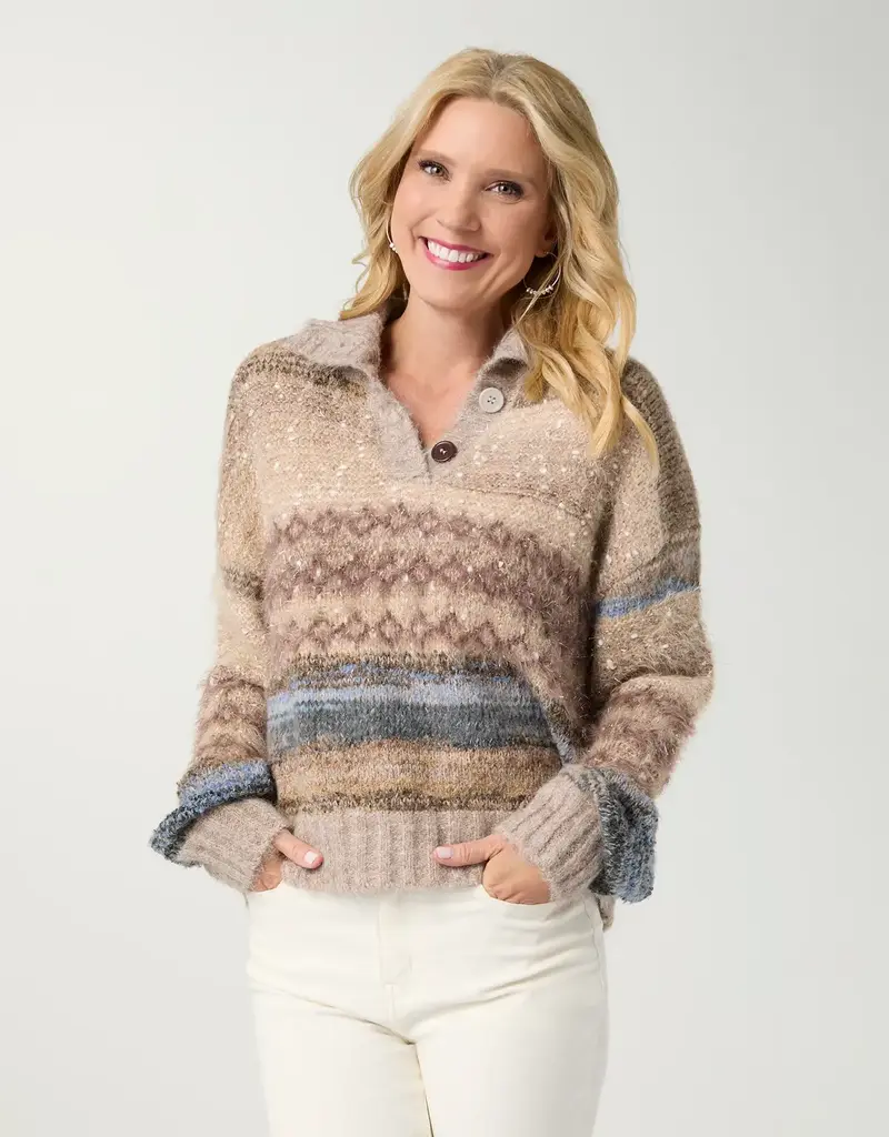 Lark Mohair Sweater with Lurex and Button Collar