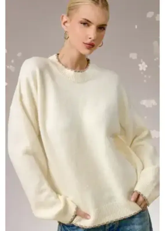 Soft & Buttery Mock Neck Sweater With Trim Detail