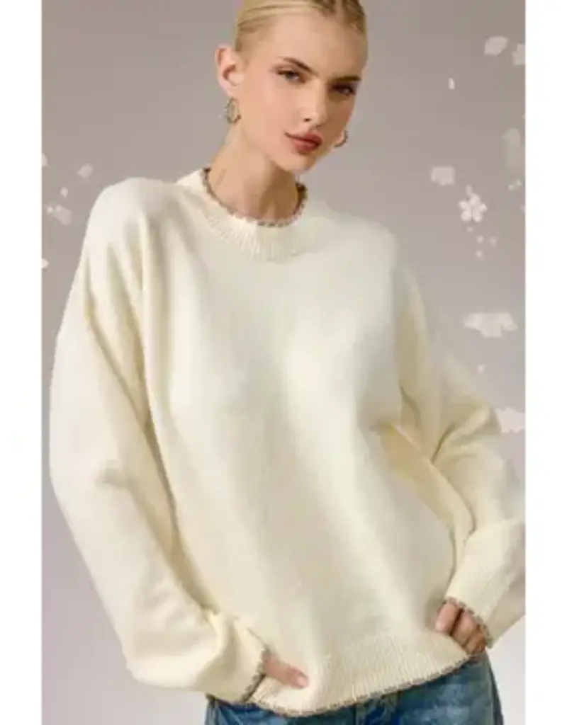 Soft & Buttery Mock Neck Sweater With Trim Detail