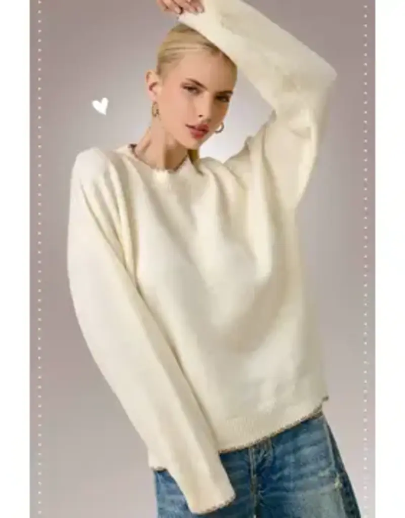 Soft & Buttery Mock Neck Sweater With Trim Detail