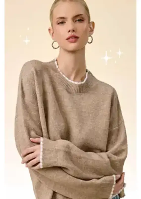Soft & Buttery Mock Neck Sweater With Trim Detail