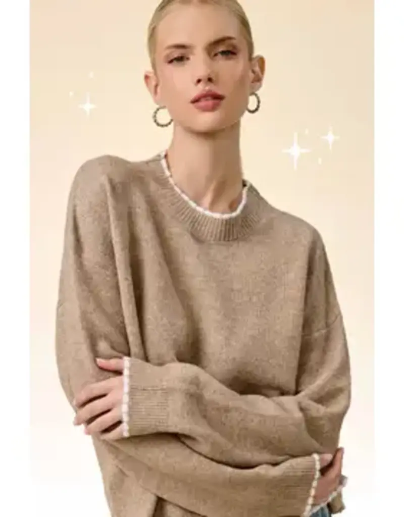 Soft & Buttery Mock Neck Sweater With Trim Detail