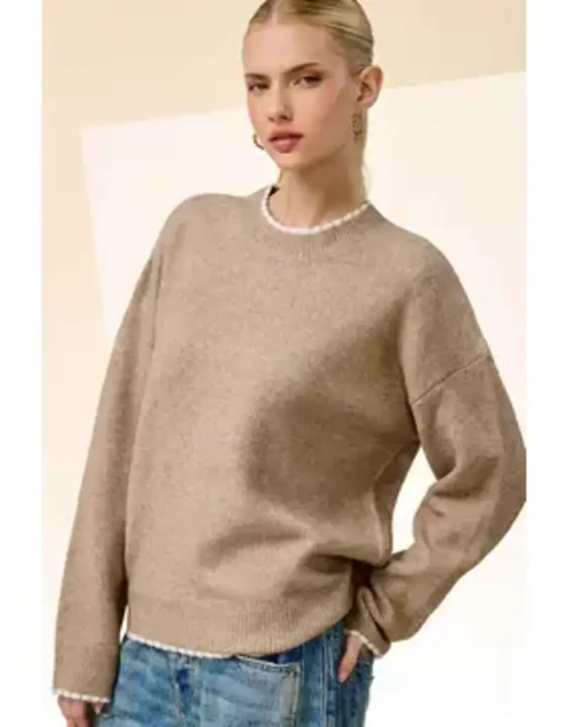 Soft & Buttery Mock Neck Sweater With Trim Detail