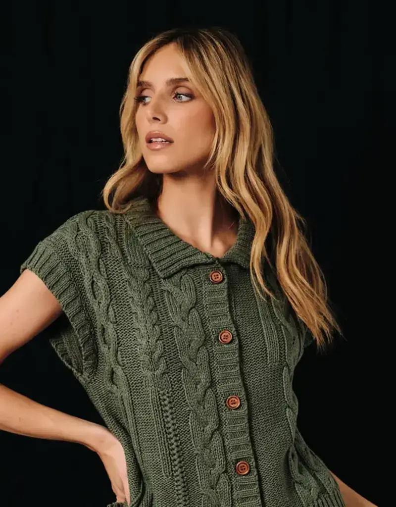 Cathy Cable Knit Button Up Sweater Vest