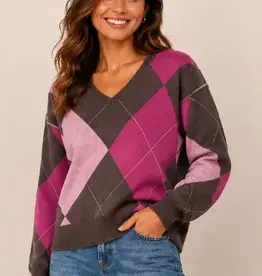 V-Neck Argyle Pullover Sweater