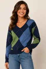 V-Neck Argyle Pullover Sweater