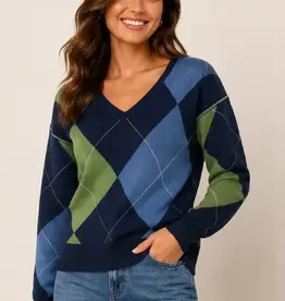 V-Neck Argyle Pullover Sweater
