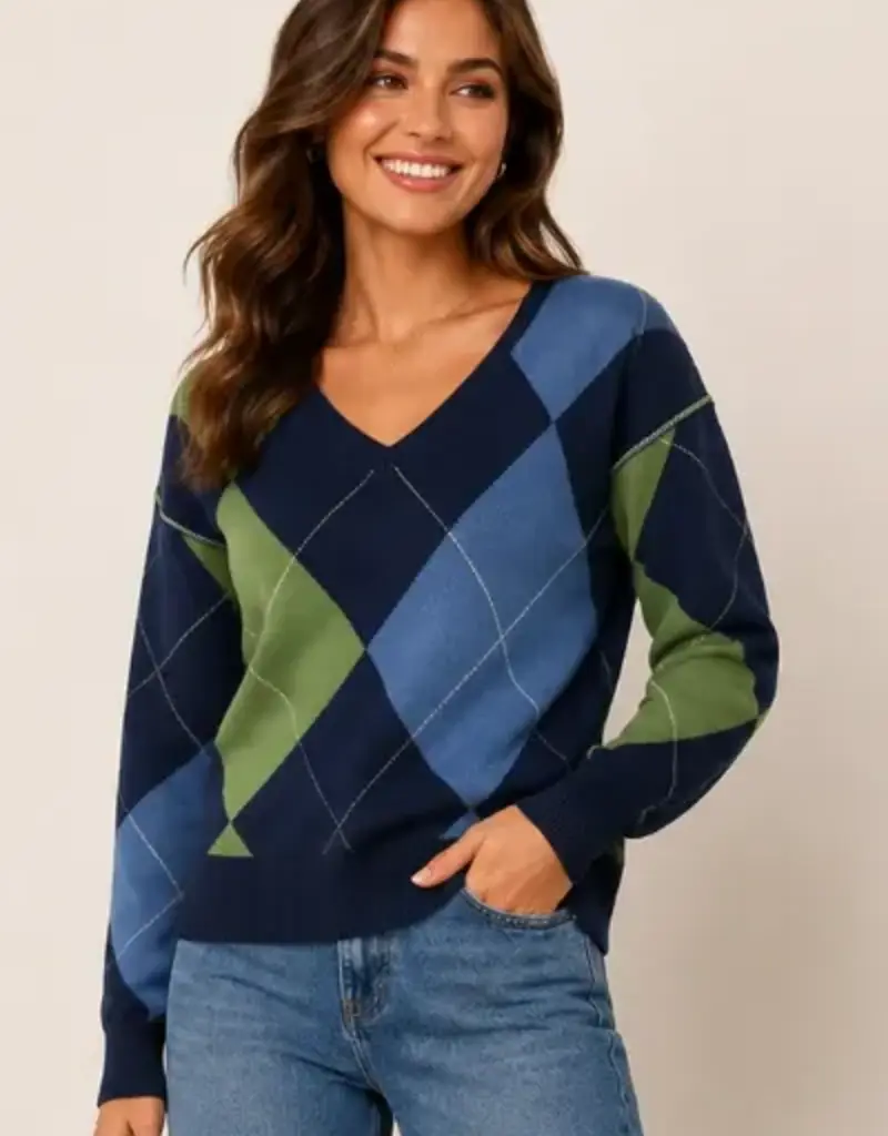 V-Neck Argyle Pullover Sweater