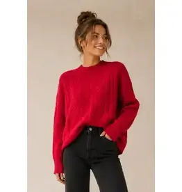 Mock Neck Cable Knit Pullover Sweater