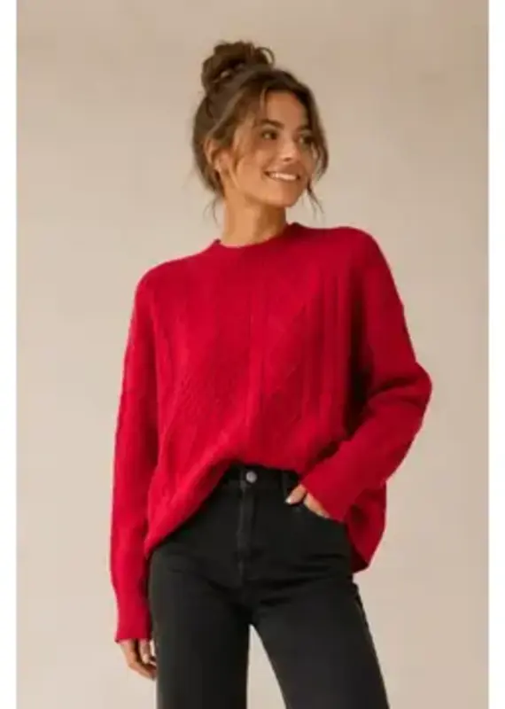 Mock Neck Cable Knit Pullover Sweater