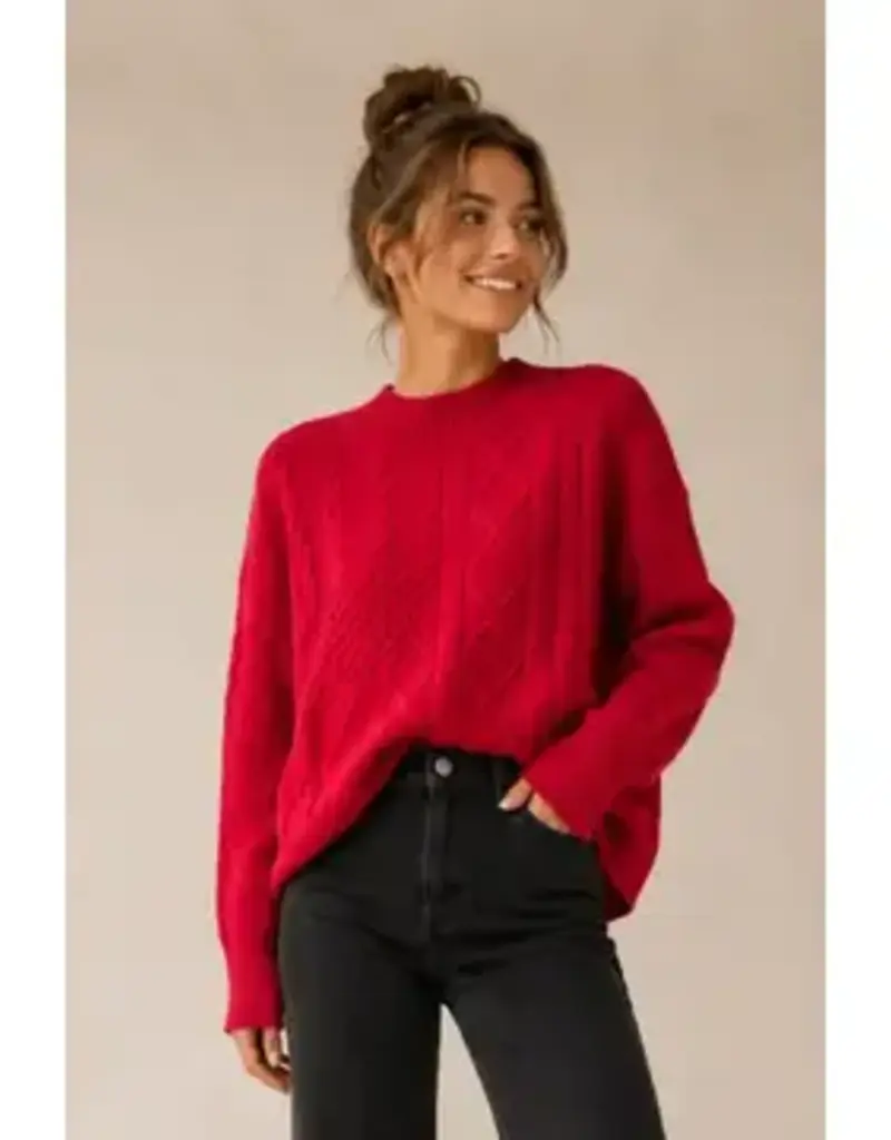 Mock Neck Cable Knit Pullover Sweater
