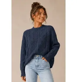Mock Neck Cable Knit Pullover Sweater