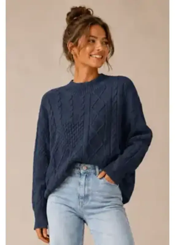 Mock Neck Cable Knit Pullover Sweater