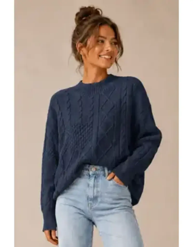 Mock Neck Cable Knit Pullover Sweater