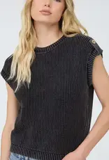 Tabitha Acid Washed Tab Sleeve Button Back Top