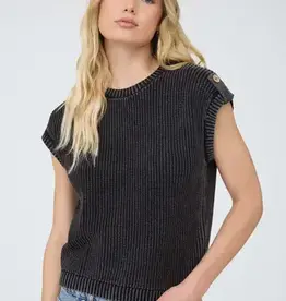 Tabitha Acid Washed Tab Sleeve Button Back Top
