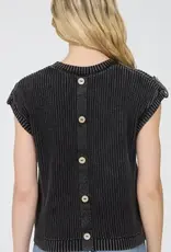 Tabitha Acid Washed Tab Sleeve Button Back Top