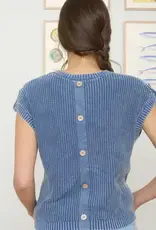 Tabitha Acid Washed Tab Sleeve Button Back Top