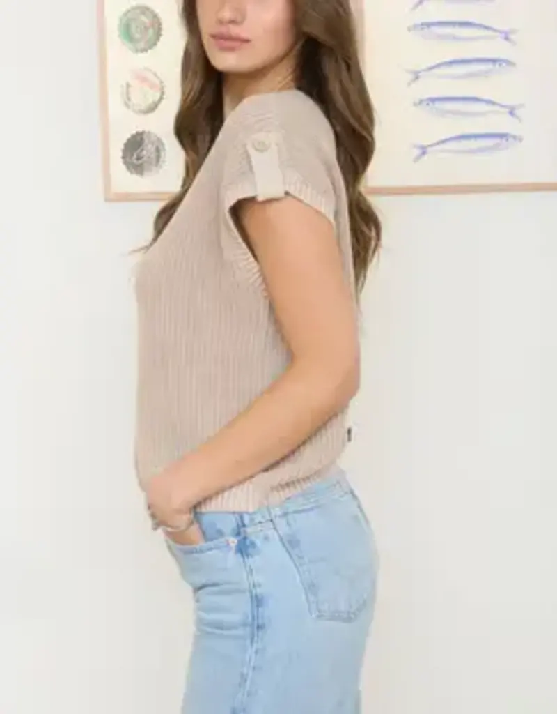 Tabitha Acid Washed Tab Sleeve Button Back Top