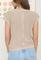 Tabitha Acid Washed Tab Sleeve Button Back Top