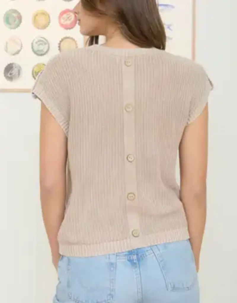 Tabitha Acid Washed Tab Sleeve Button Back Top