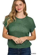 Charlotte  Waffle Crochet Knit  Sweater - Available in Brown - Deep Camel - Cabernet - Dk Green
