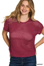 Charlotte  Waffle Crochet Knit  Sweater - Available in Brown - Deep Camel - Cabernet - Dk Green