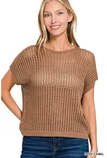 Charlotte  Waffle Crochet Knit  Sweater - Available in Brown - Deep Camel - Cabernet - Dk Green