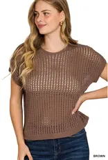 Charlotte  Waffle Crochet Knit  Sweater - Available in Brown - Deep Camel - Cabernet - Dk Green