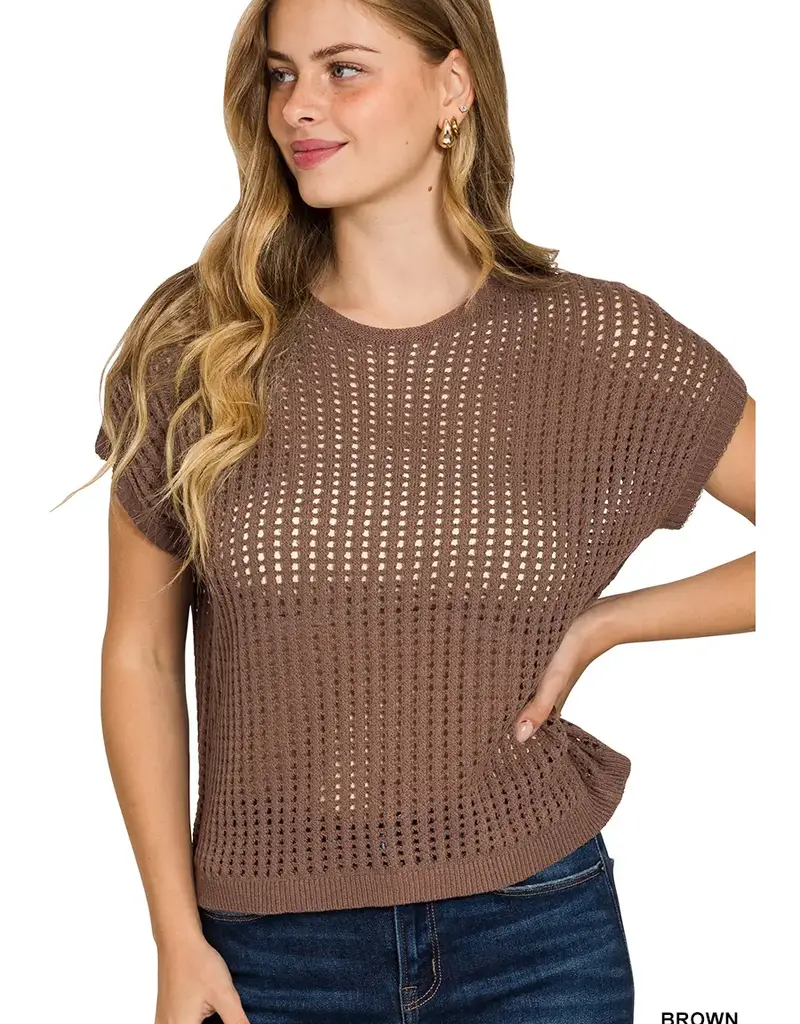 Charlotte  Waffle Crochet Knit  Sweater - Available in Brown - Deep Camel - Cabernet - Dk Green