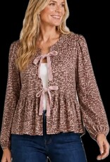 Brushed Twill Animal Print Tie Front Top/Jacket