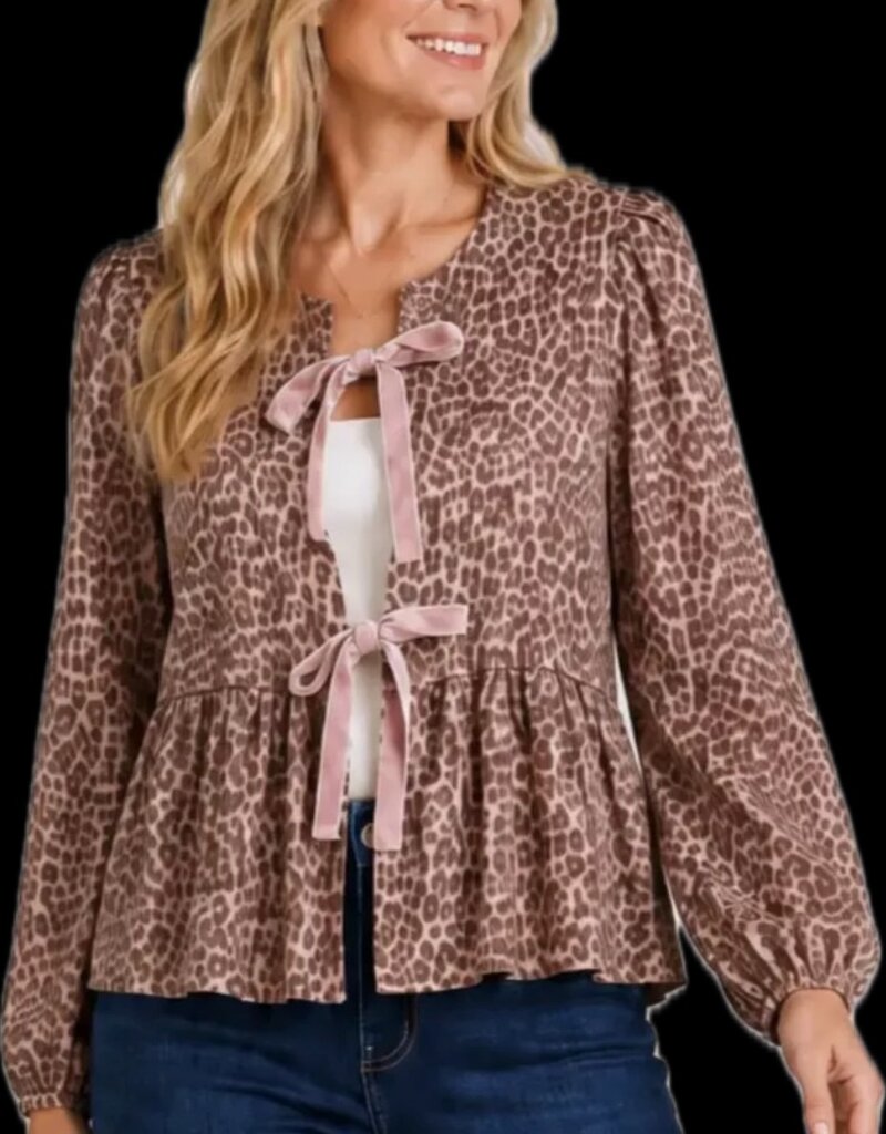 Brushed Twill Animal Print Tie Front Top/Jacket