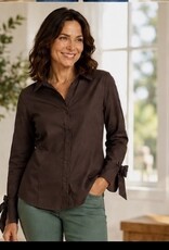 Poplin Button Front Blouse w/ Bow Tie Cuffs