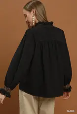 Charlotte Chambray Top  with Smocked Balloon Sleeves Available in Chocolate & Black