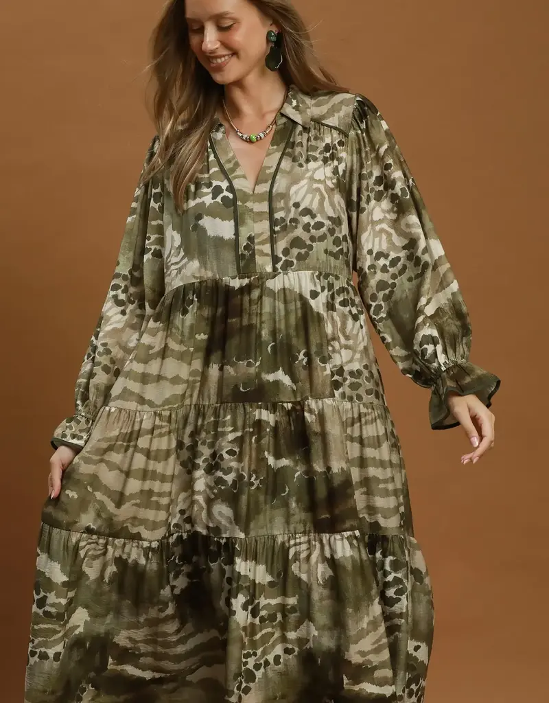 Abby Mixed Abstract Print Tiered Maxi Dress
