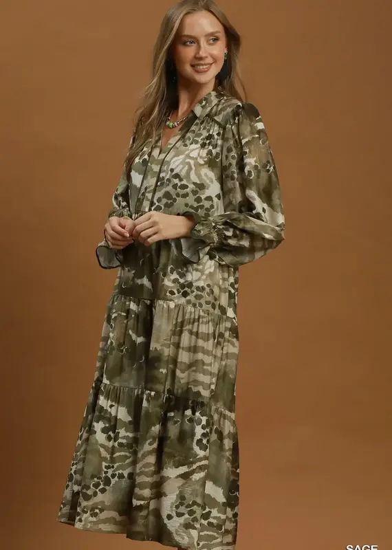 Abby Mixed Abstract Print Tiered Maxi Dress