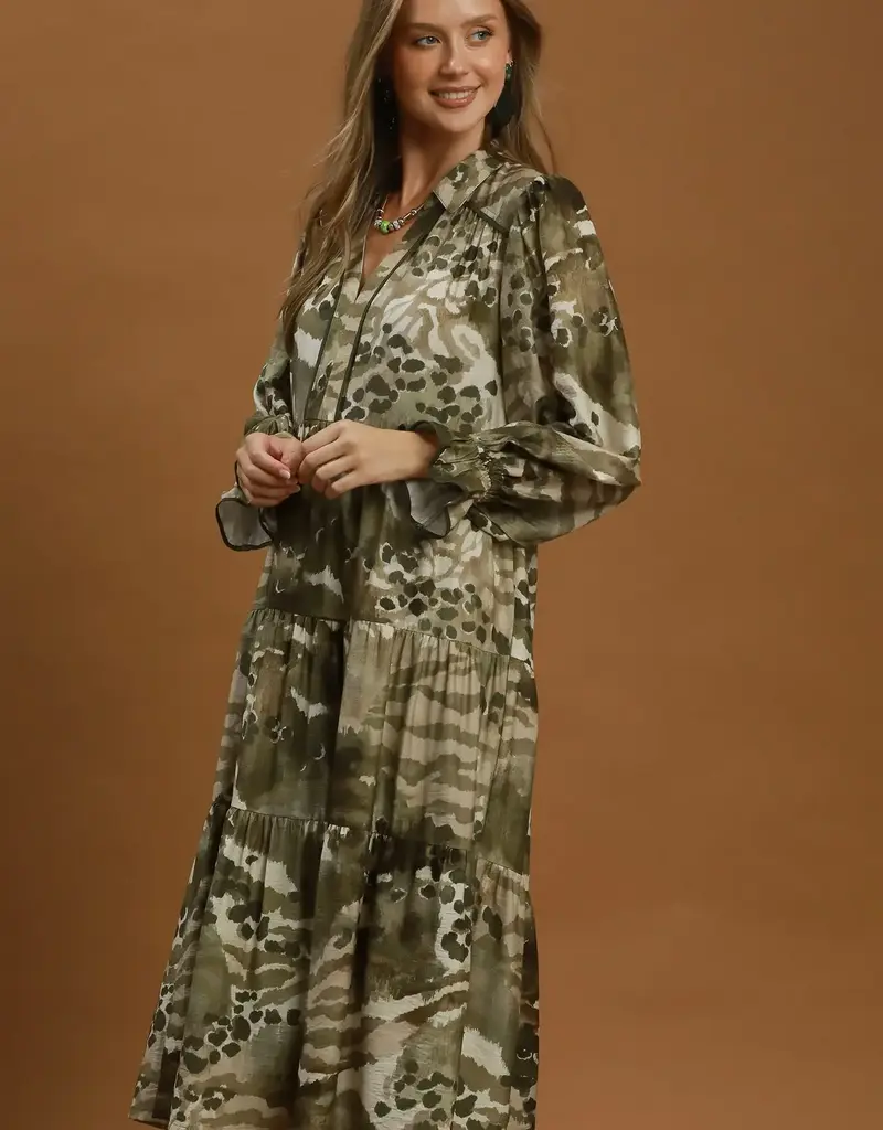 Abby Mixed Abstract Print Tiered Maxi Dress