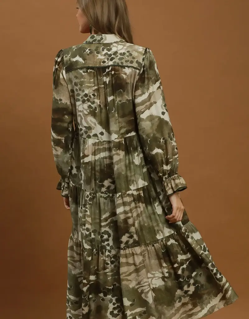 Abby Mixed Abstract Print Tiered Maxi Dress