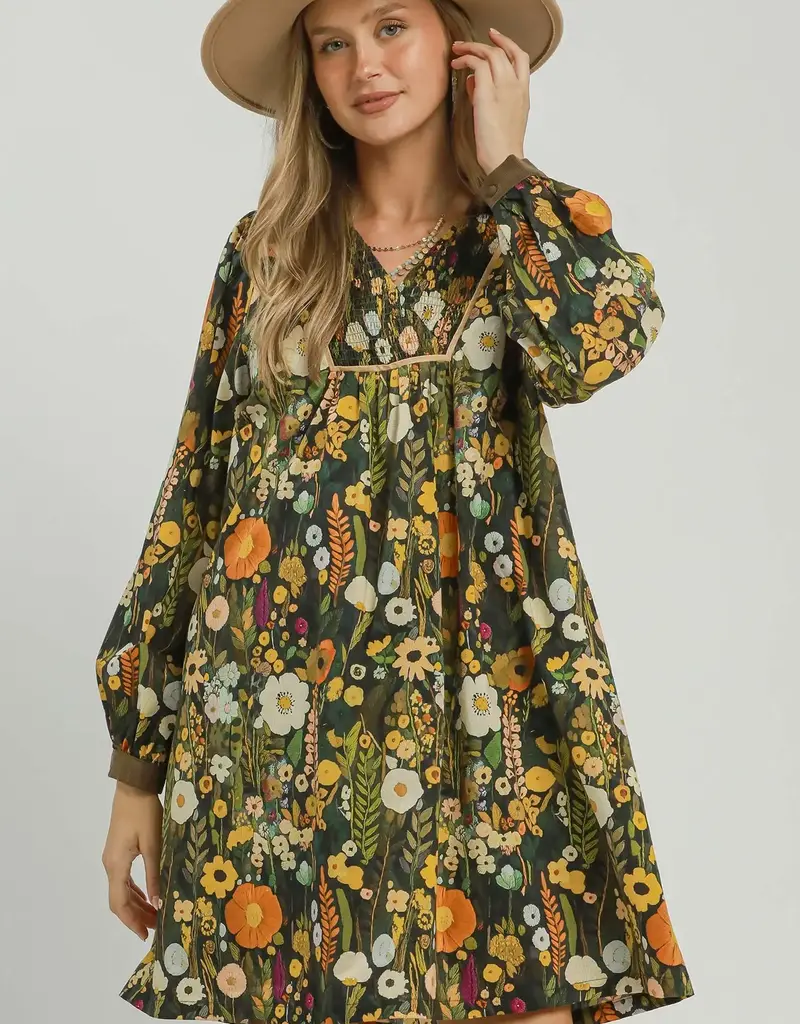 Bailey Floral Print Smocked Yoke Babydoll Dress